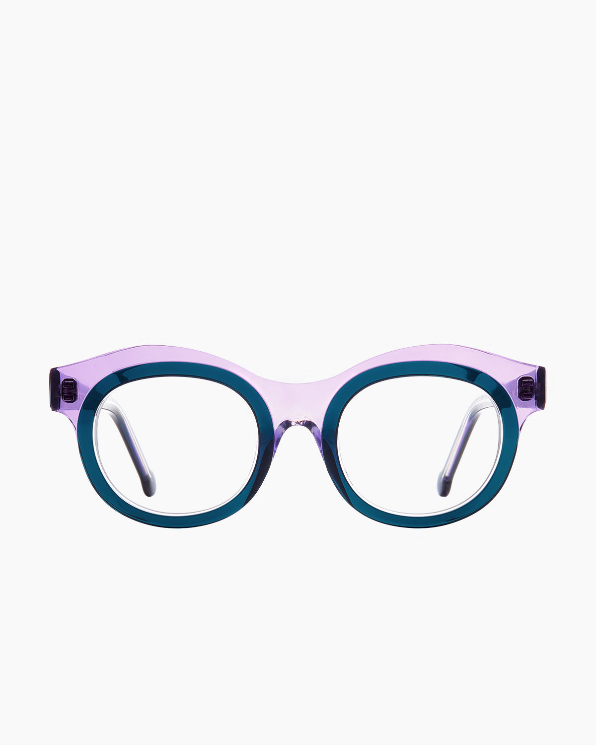 green plastic round eyeglasses by Marie-Sophie Dion model Bibaud, front view, lunettes de vue rond couleur vert