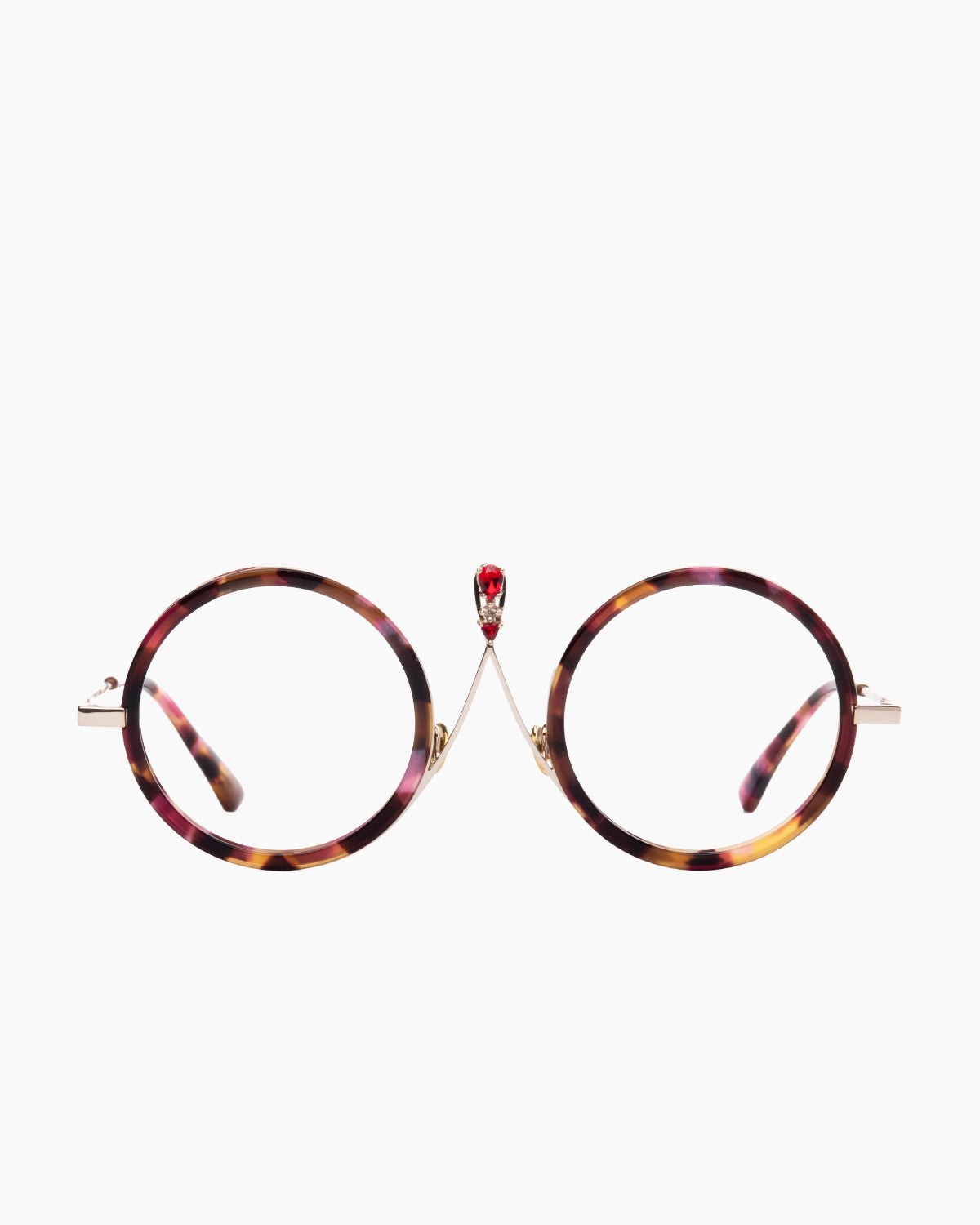 tortoise metal round eyeglasses by Gamine model TULUM, front view, lunettes de vue rond couleur écaille de tortue