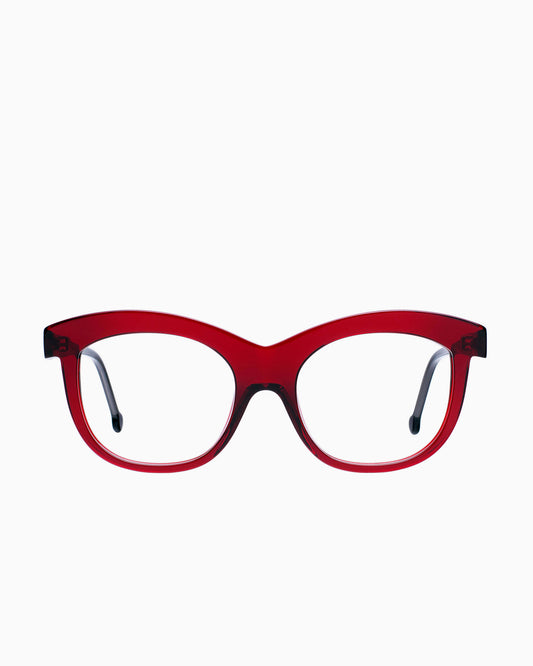 red plastic butterfly eyeglasses by Marie-Sophie Dion model Elmir, front view, lunettes de vue papillon couleur bourgogne