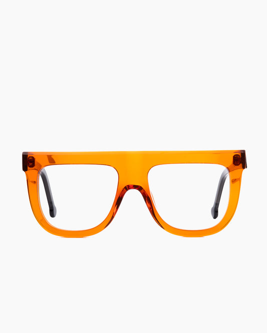 orange plastic aviator eyeglasses by Marie-Sophie Dion model Bay, front view, lunettes de vue aviateur couleur orange
