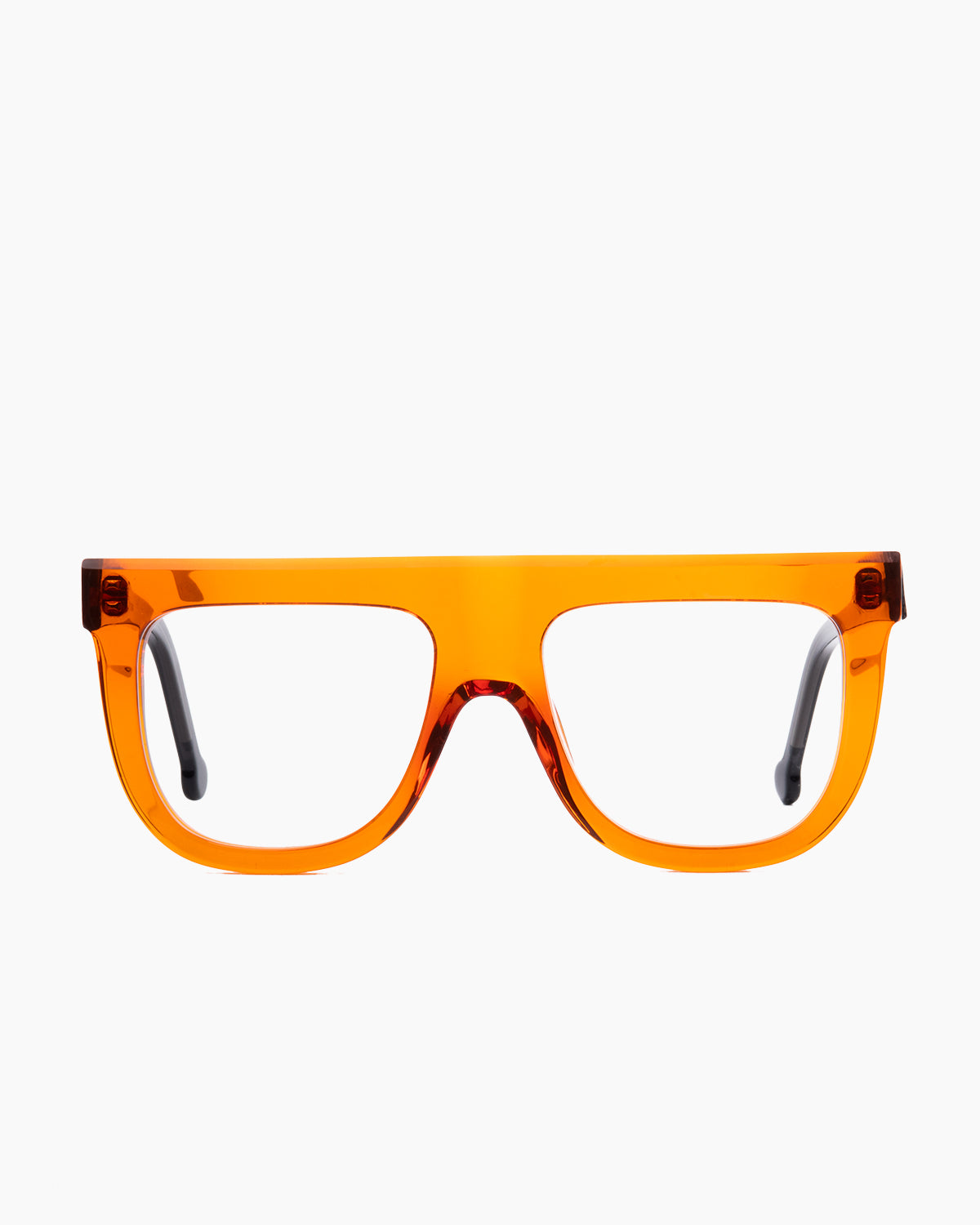 orange plastic aviator eyeglasses by Marie-Sophie Dion model Bay, front view, lunettes de vue aviateur couleur orange