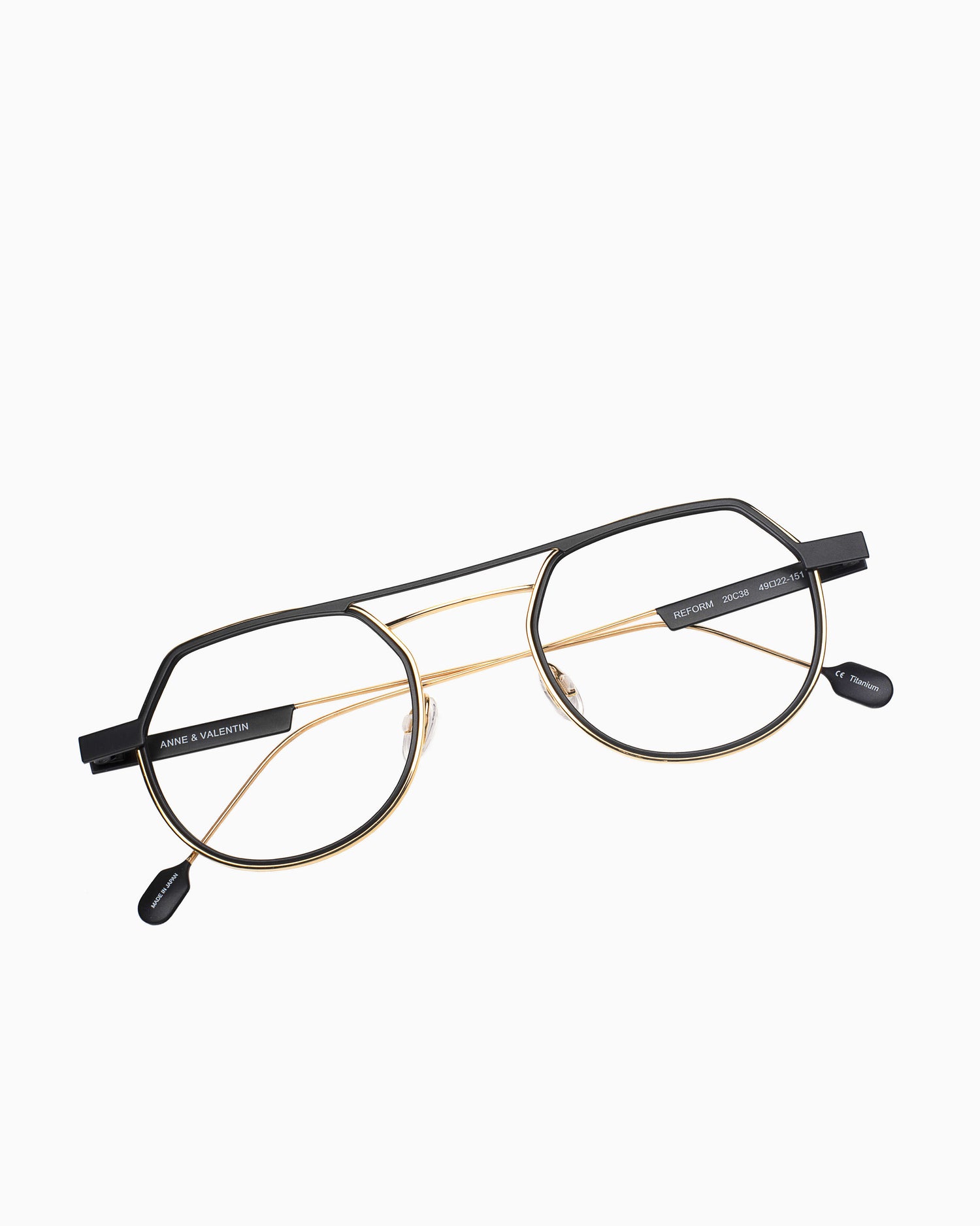 gold metal round eyeglasses by Anne et Valentin model reform, front view, lunettes de vue rond couleur or